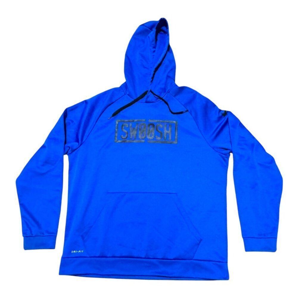 Nike Dri-Fit Blue "Swoosh" Hoodie Sweatshirt XL Logo Kangaroo Pocket Men Women